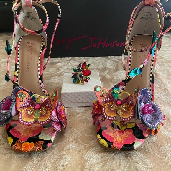 Betsey Johnson Shoes - Betsey Johnson Multicolor Butterfly Floral Embellished Heels